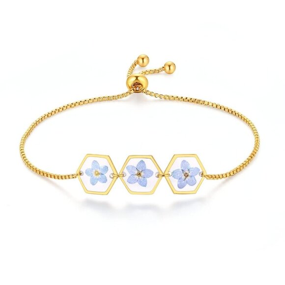 Forget-Me-Not Pressed Wildflower Bracelet | Personalized Handmade Bracelet | Rea - Picture 1 of 9